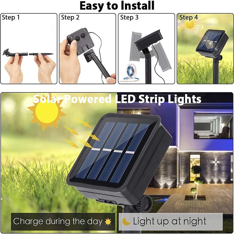 Ousam Led أضواء شريط LED الشمسية في الهواء الطلق، ضوء حبل يعمل بالطاقة الشمسية، مقاوم للماء 10 قدم، شريط إضاءة قابل للقطع مع 8 أوضاع للسياج، الخارج، الدرج، الخطوة، الفناء، المسبح، التخييم، الحفلة، عبوة واحدة - Image 2